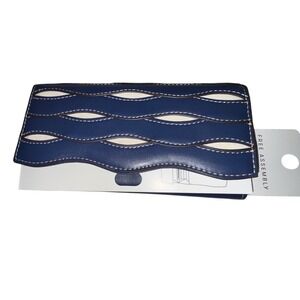 Free Assembly Women Denim Blue Wavy Cutout Flap Clutch Wallet FA261137
